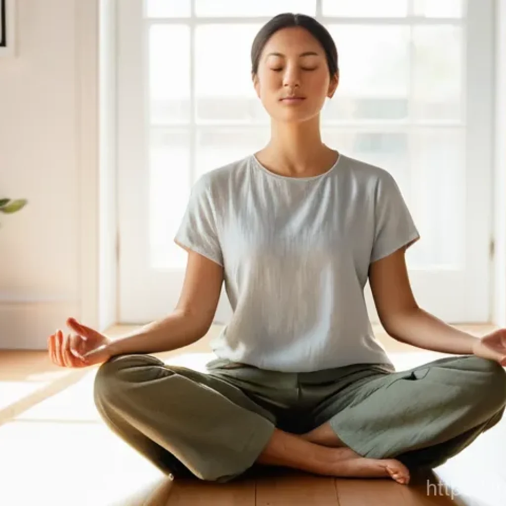 마인드풀니스 활동의 효과를 극대화하는 방법 - **Prompt:** "A serene woman, mid-20s to early 30s, meditating peacefully indoors during the golden h...