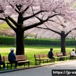 마인드풀니스와 지역 사회의 연결 - A serene Japanese neighborhood park scene during early morning with diverse local residents practici...