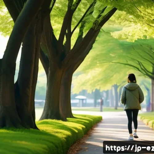 야외 마인드풀니스 워크숍 참여하기 - A serene urban park scene during early morning, featuring a young Japanese woman dressed in comforta...